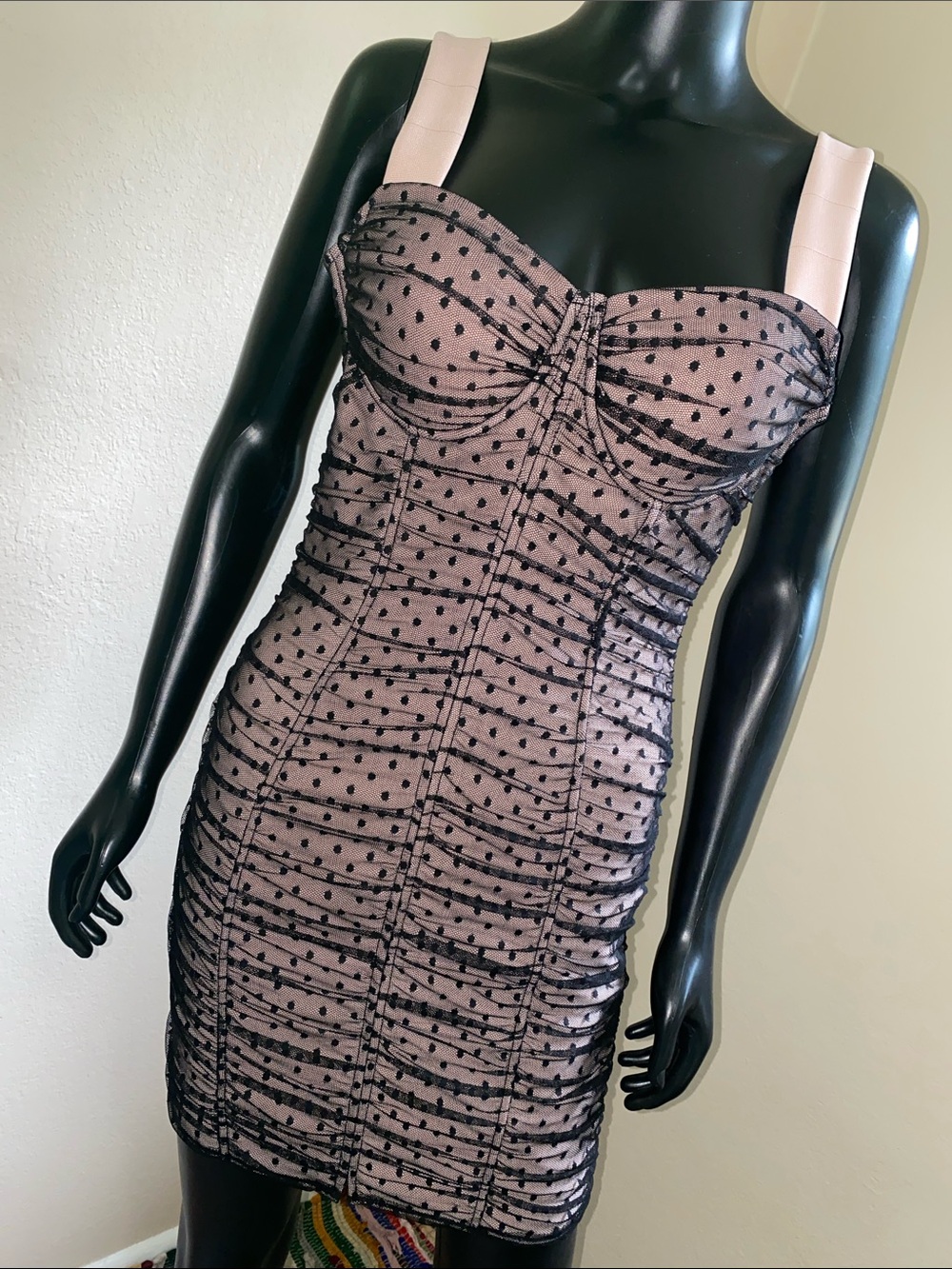Haute Monde Blush Pink Mesh Polka Dot Mini Dress M